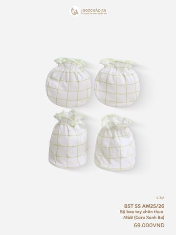 [M&B] Bộ bao tay chân thun họa tiết caro xanh bơ