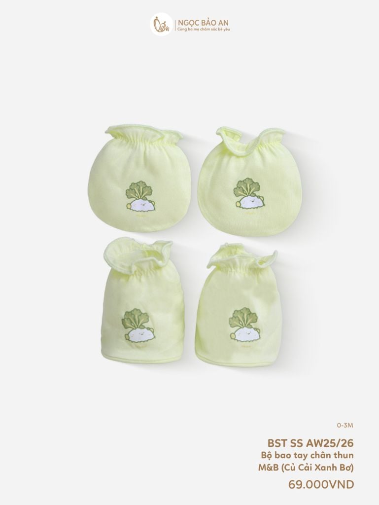 [M&B] Bộ bao tay chân thun cotton sơ sinh họa tiết Củ Cải Xanh Bơ