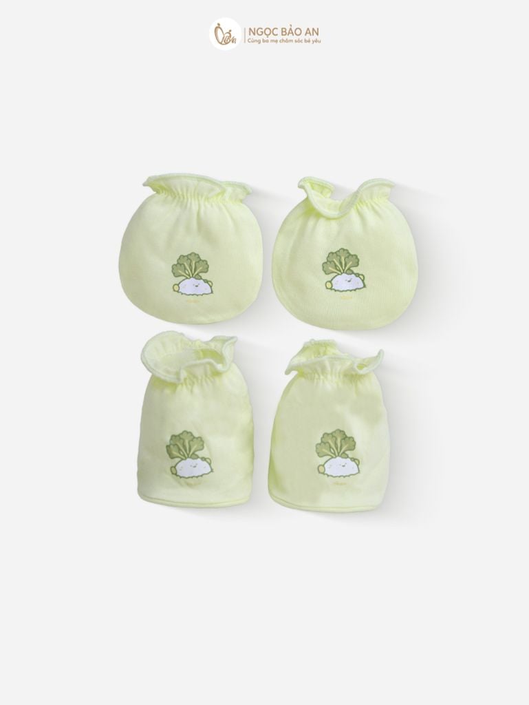 [M&B] Bộ bao tay chân thun cotton sơ sinh họa tiết Củ Cải Xanh Bơ