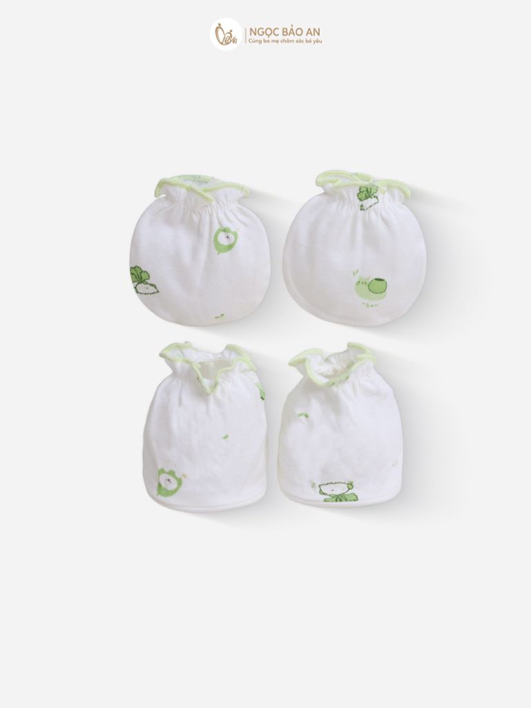 [M&B] Bộ bao tay chân thun cotton sơ sinh họa tiết củ cải & ốc sên