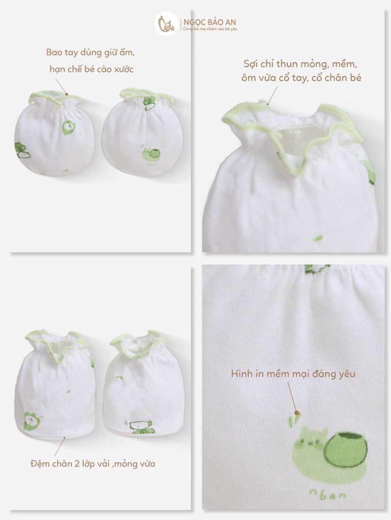 [M&B] Bộ bao tay chân thun cotton sơ sinh họa tiết củ cải & ốc sên