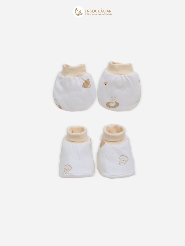 [M&B] Set nón bao tay chân bo cotton sơ sinh gấu cooking