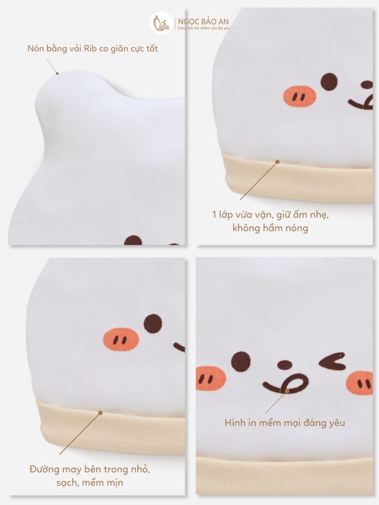 [M&B] Set nón bao tay chân bo cotton sơ sinh gấu cooking