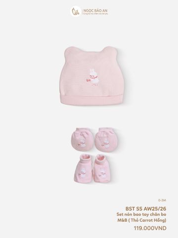 [M&B] Set nón bao tay chân bo thỏ carrot hồng