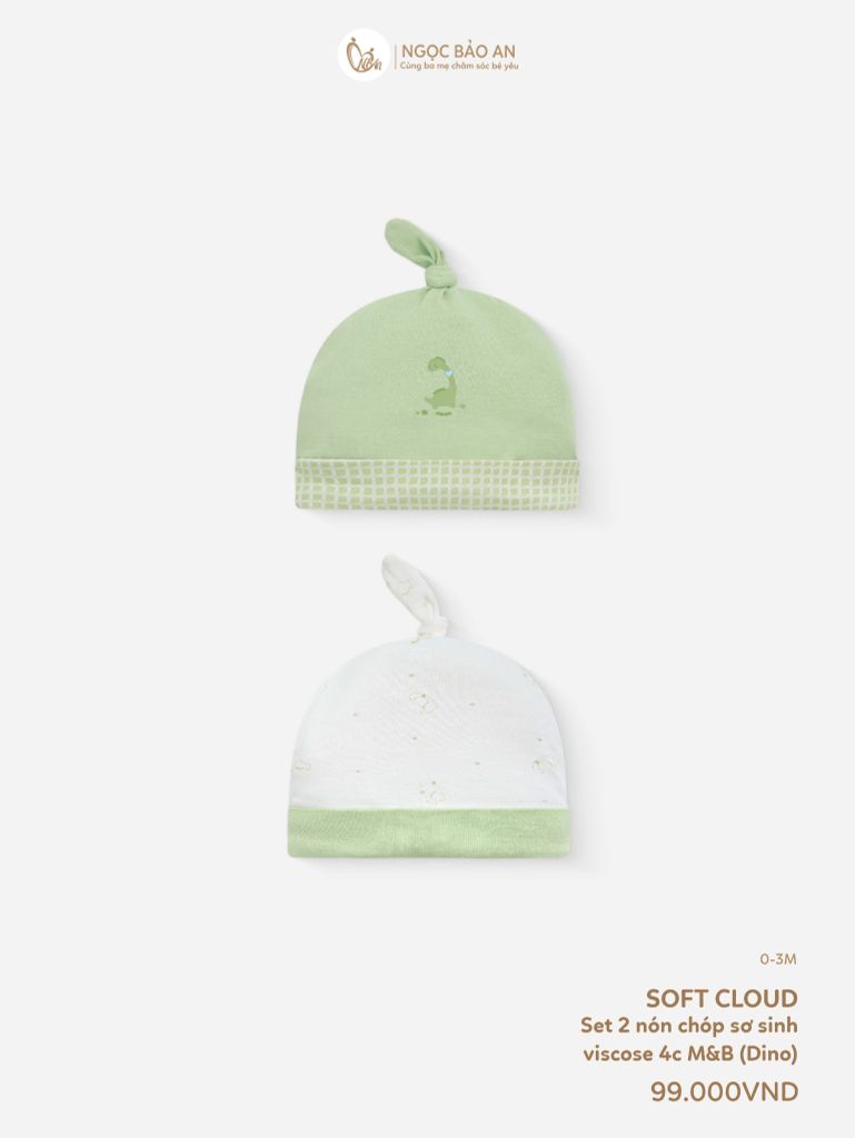 [M&B] Set 2 nón chóp sơ sinh dino (NB-3m) [CBSSVISCOSE]
