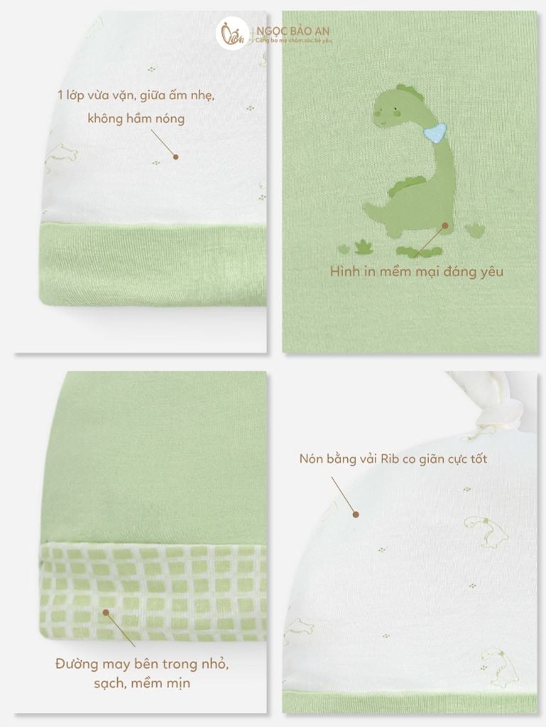 [M&B] Set 2 nón chóp sơ sinh dino (NB-3m) [CBSSVISCOSE]