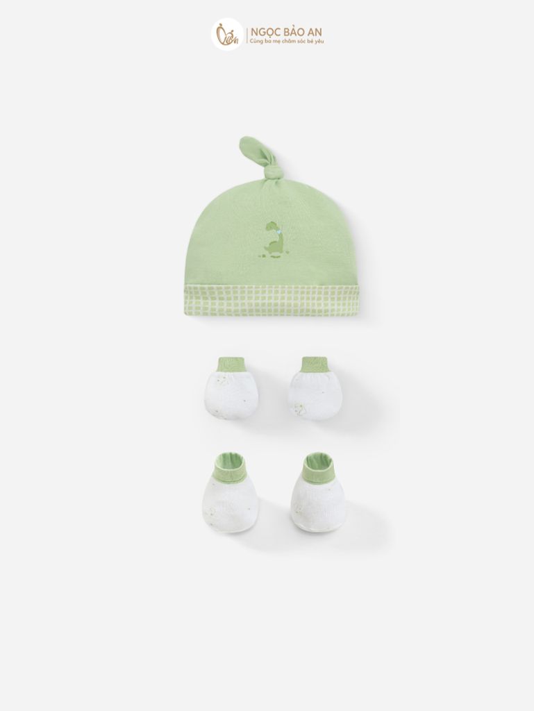 [M&B] Set nón chóp bao tay chân bo sơ sinh Dino (NB-3m) [CBSSVISCOSE]