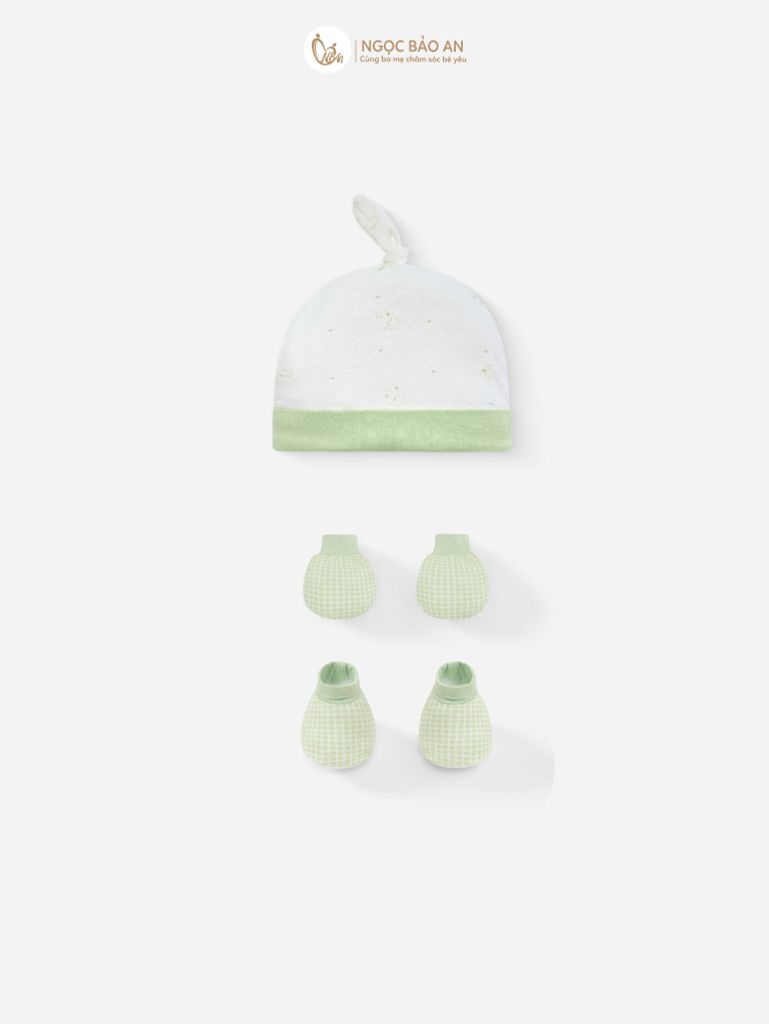 [M&B] Set nón chóp bao tay chân bo sơ sinh Caro Dino (NB-3m) [CBSSVISCOSE]