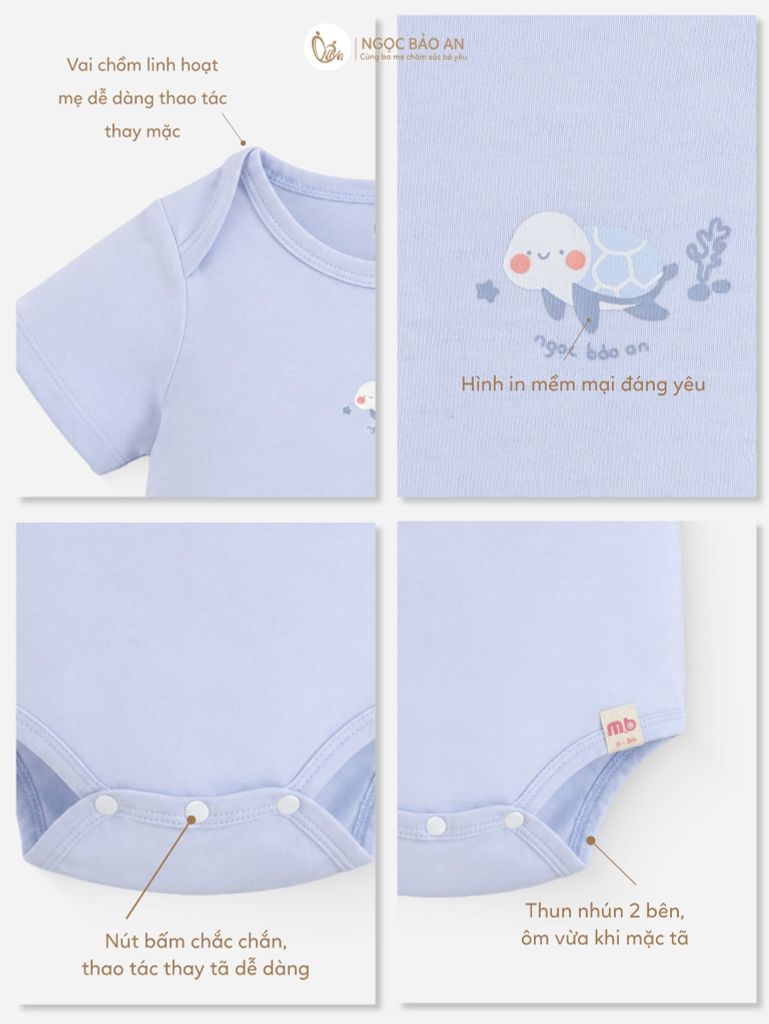 [M&B] Bodychip tay ngắn cotton rùa xanh