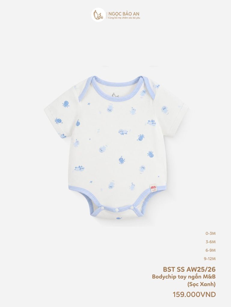 [M&B] Bodychip tay ngắn cotton rùa và bạch tuộc xanh