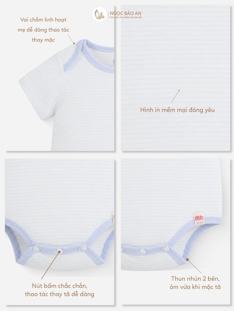 [M&B] Bodychip tay ngắn cotton sọc xanh