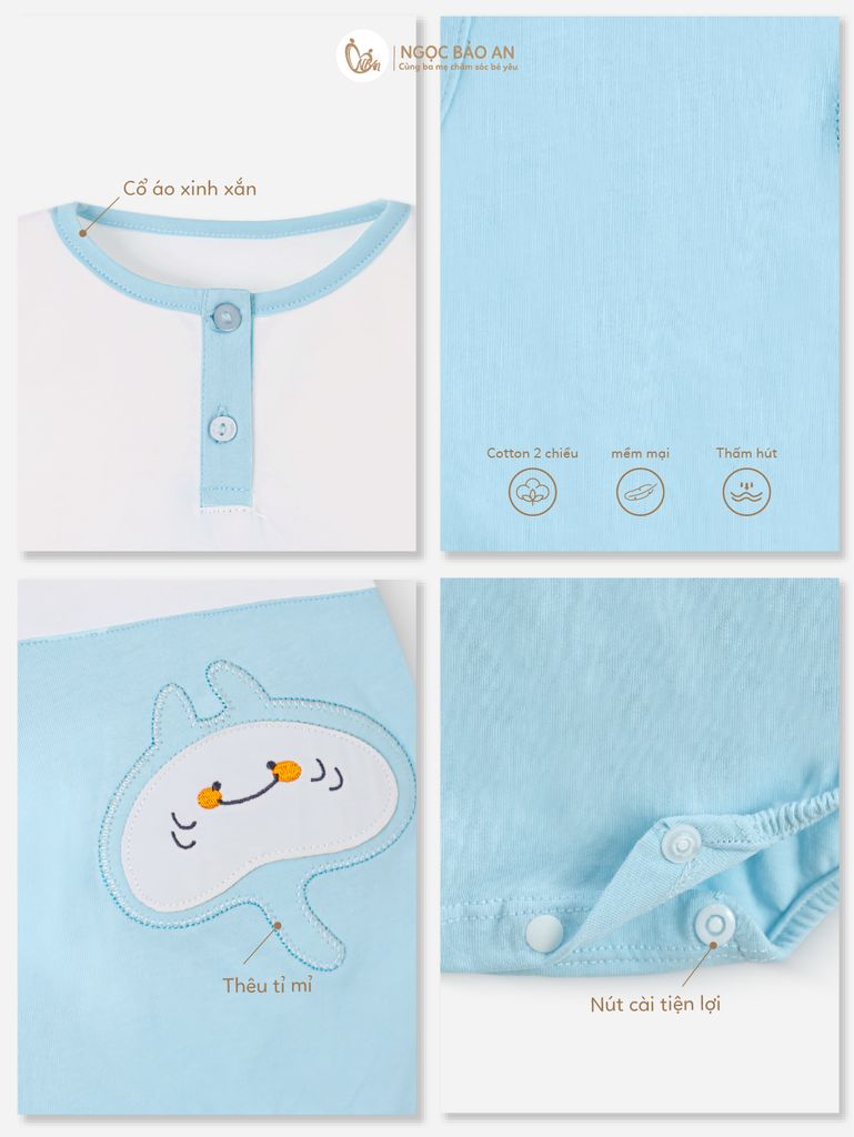 [M&B] Bodychip cotton tay ngắn cho bé cá xanh