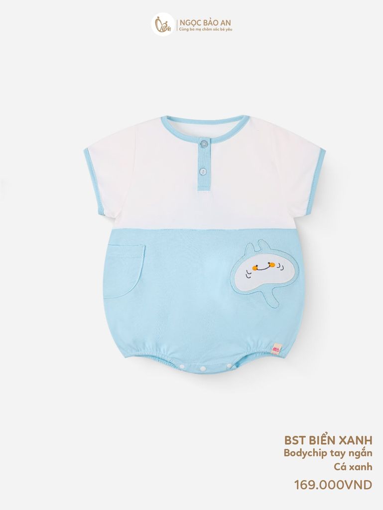 [M&B] Bodychip cotton tay ngắn cho bé cá xanh
