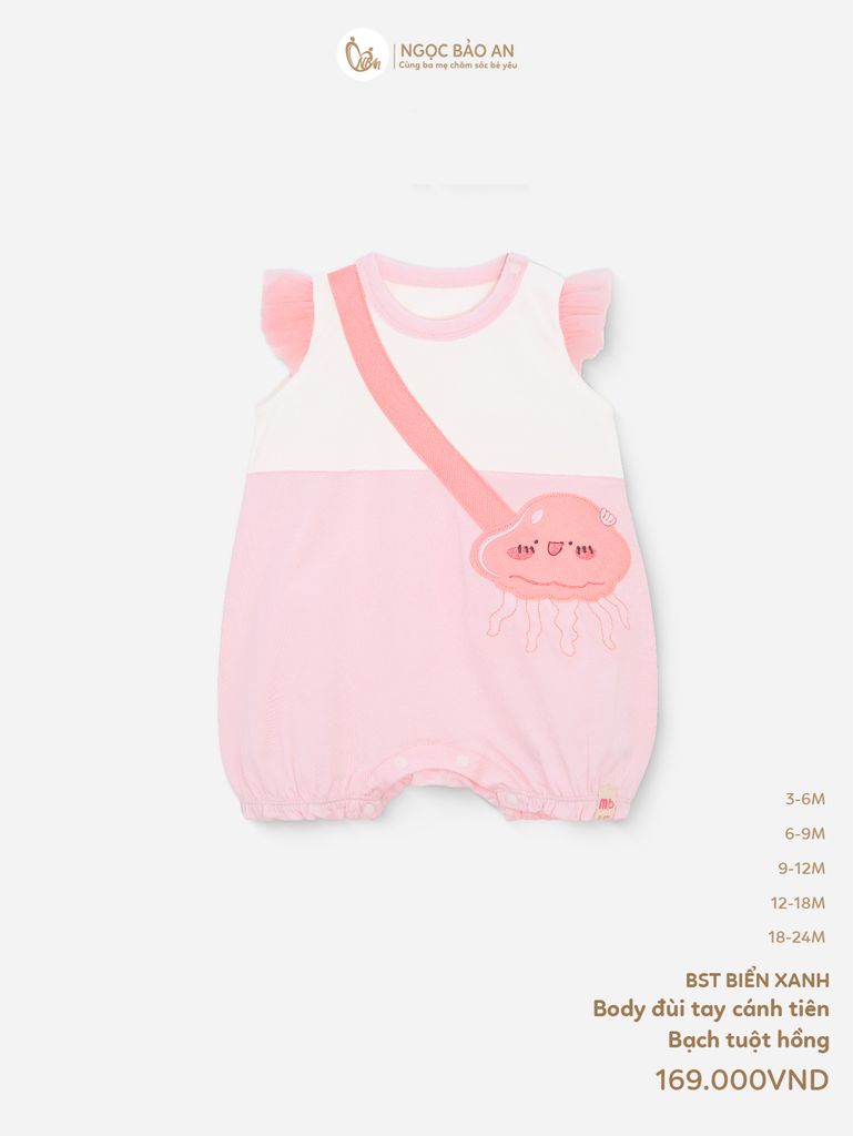 [M&B] Body đùi cotton bé gái tay cánh tiên bạch tuộc hồng