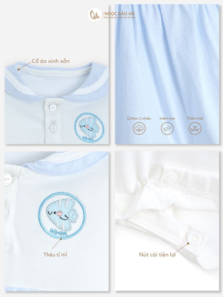 [M&B] Body đùi giả đầm xòe cotton bé gái cá xanh