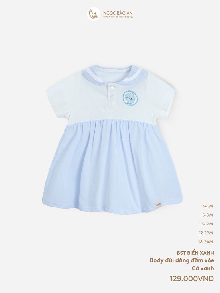 [M&B] Body đùi giả đầm xòe cotton bé gái cá xanh