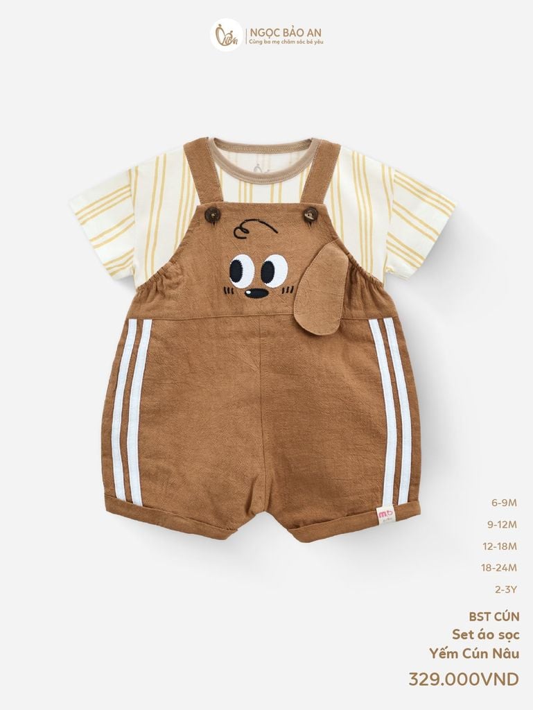 [M&B] BST CÚN: Set áo phối yếm cotton cún nâu