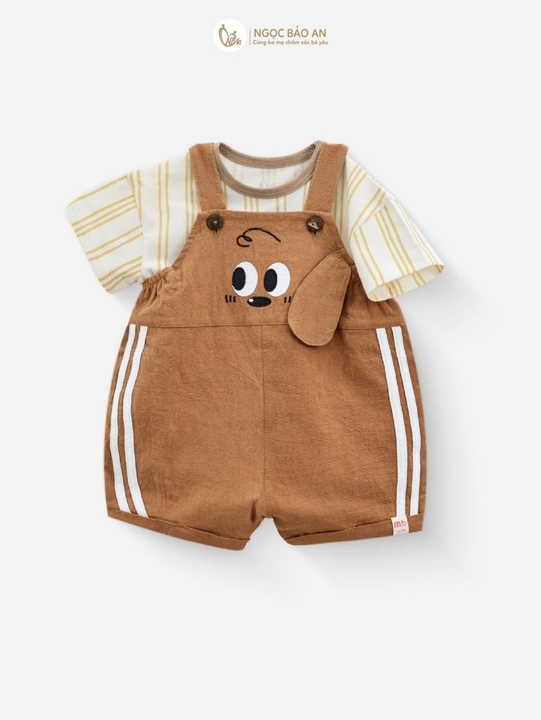 [M&B] BST CÚN: Set áo phối yếm cotton cún nâu