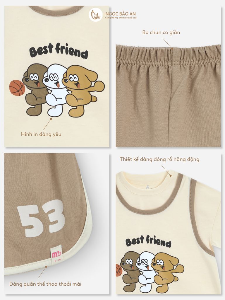[M&B] BST CÚN: Bộ tay ngắn thể thao cotton cún best friends 53