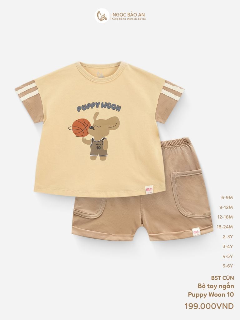 [M&B] BST CÚN: Bộ tay ngắn cotton puppy woon 10