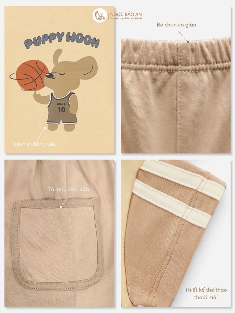 [M&B] BST CÚN: Bộ tay ngắn cotton puppy woon 10