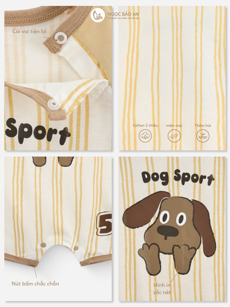 [M&B] BST CÚN: Body đùi tay ngắn cotton dog sport 53