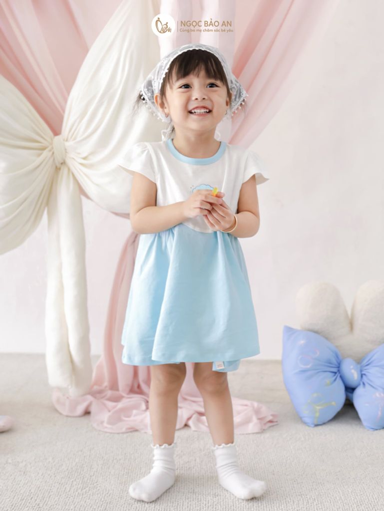 [M&B] Đầm xòe tay ngắn tone xanh mermmaid