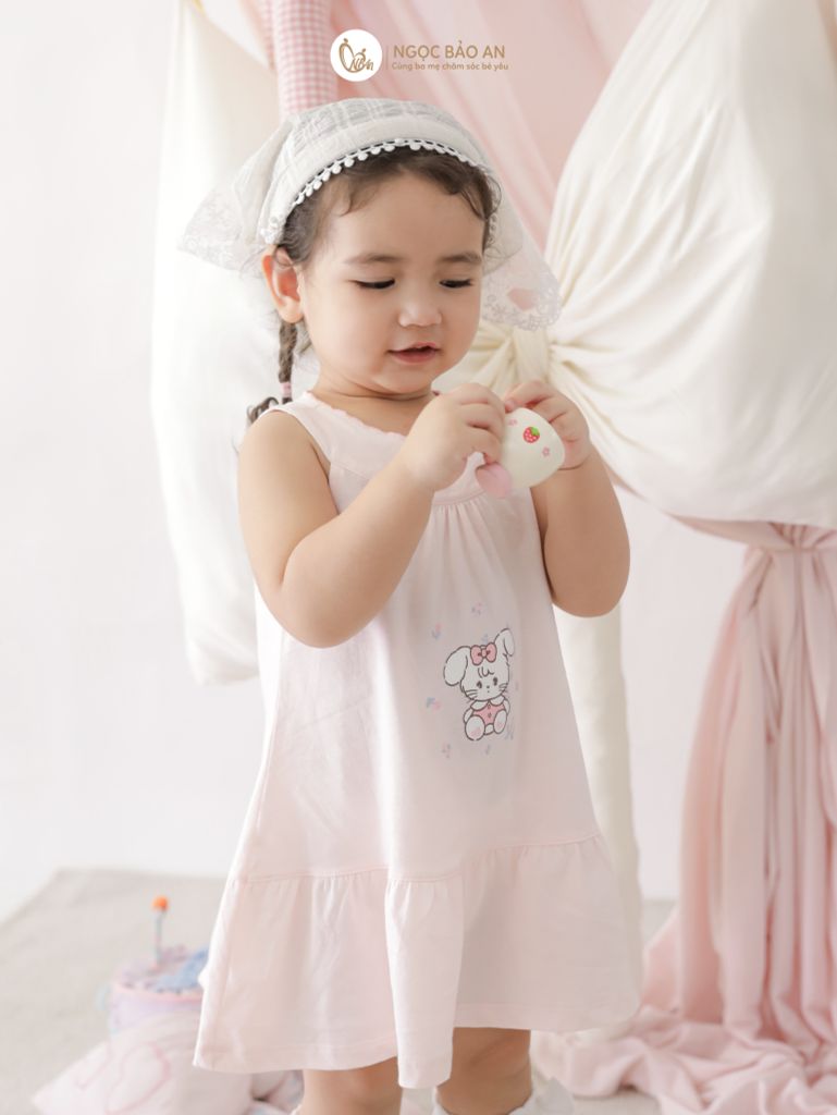 [M&B] Đầm dáng yếm xòe cotton tone hồng rabbit