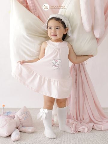 [M&B] Đầm dáng yếm xòe cotton tone hồng rabbit