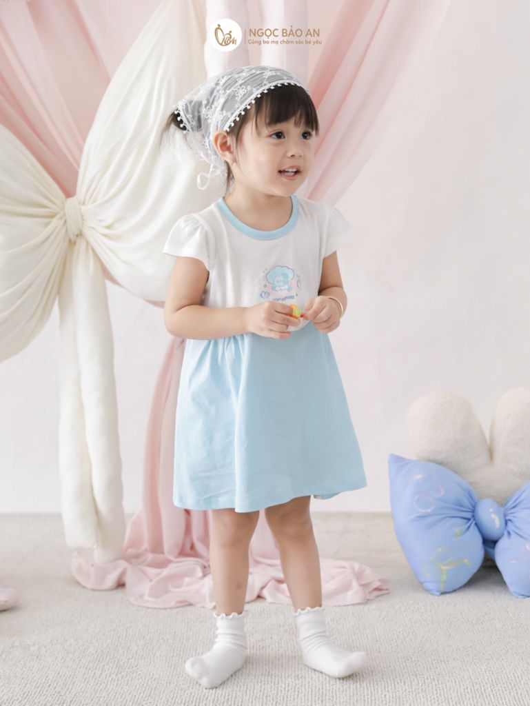 [M&B] Đầm xòe tay ngắn tone xanh mermmaid