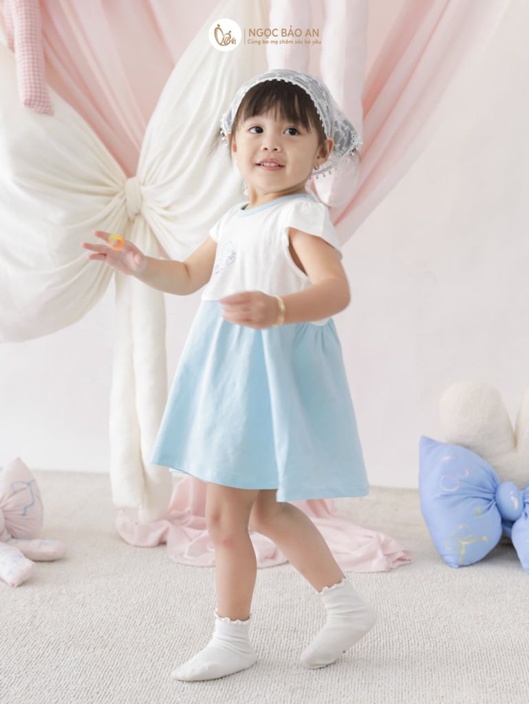 [M&B] Đầm xòe tay ngắn tone xanh mermmaid