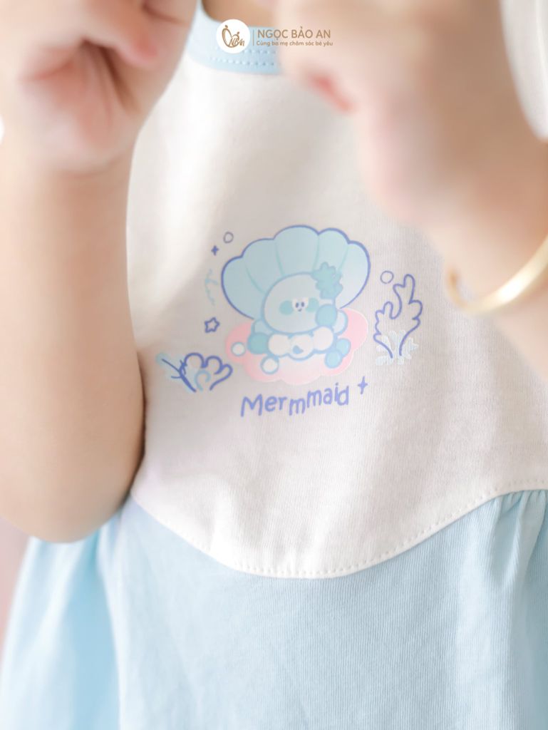 [M&B] Đầm xòe tay ngắn tone xanh mermmaid
