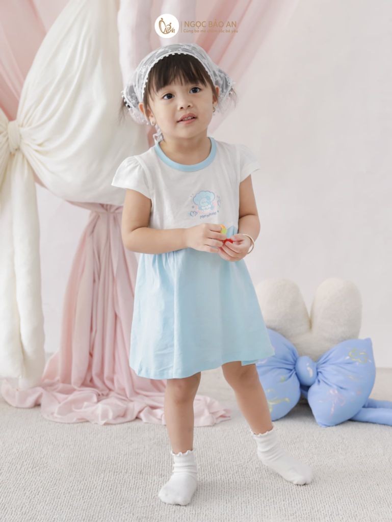 [M&B] Đầm xòe tay ngắn tone xanh mermmaid