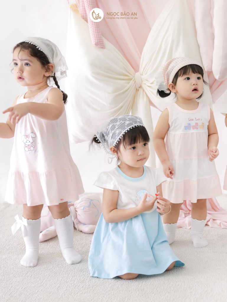 [M&B] Đầm dáng yếm xòe cotton tone hồng rabbit
