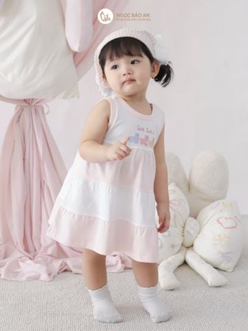 [M&B] Đầm tầng dáng xòe cotton tone hồng bé gái good luck