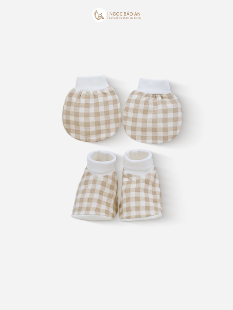 [M&B] Combo Sơ Sinh cotton tone Nâu in hình họa tiết đầy đủ phụ kiện (CBSScotton2025)