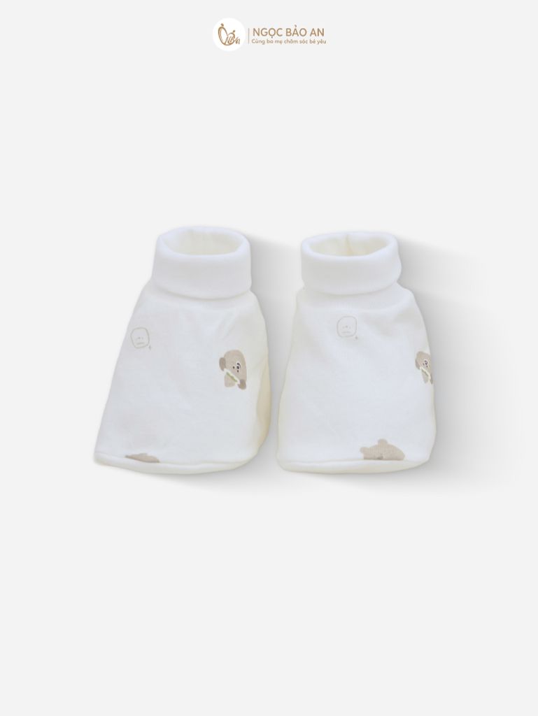 [M&B] Bộ bao tay chân bo cotton sơ sinh họa tiết gấu thỏ nâu