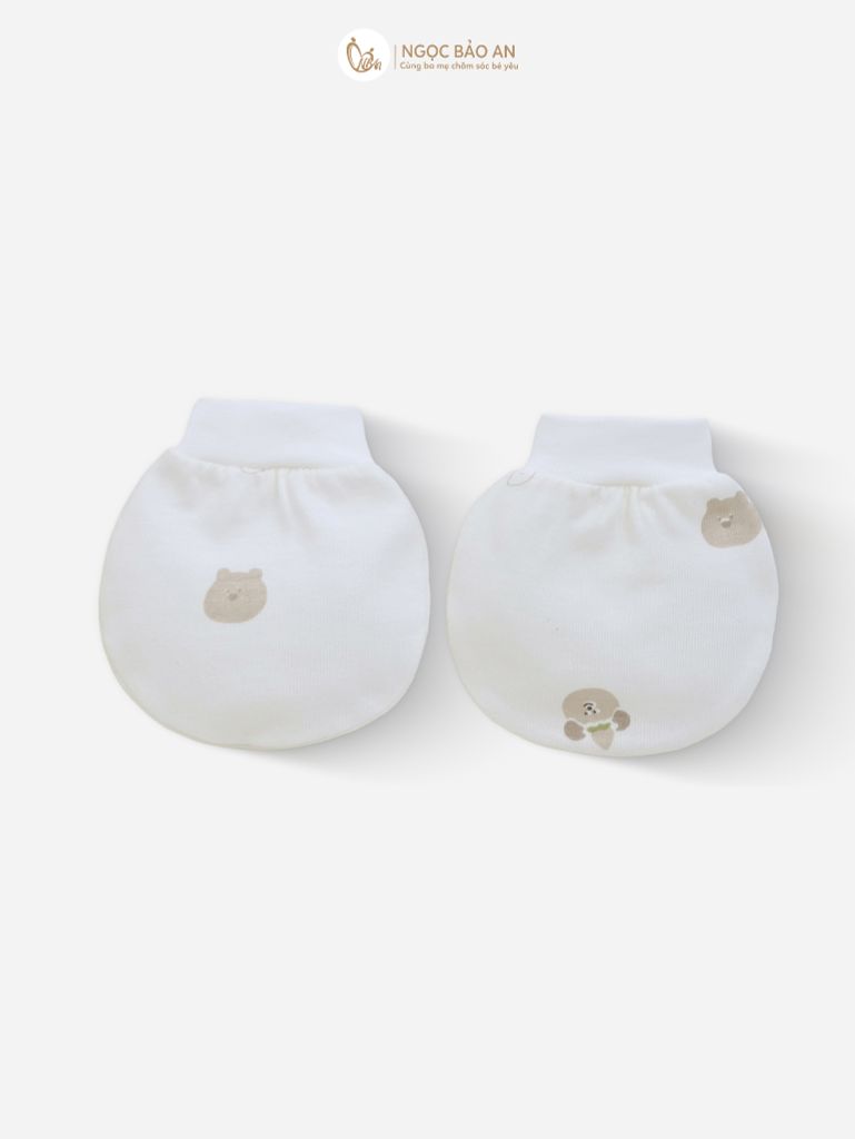 [M&B] Bộ bao tay chân bo cotton sơ sinh họa tiết gấu thỏ nâu
