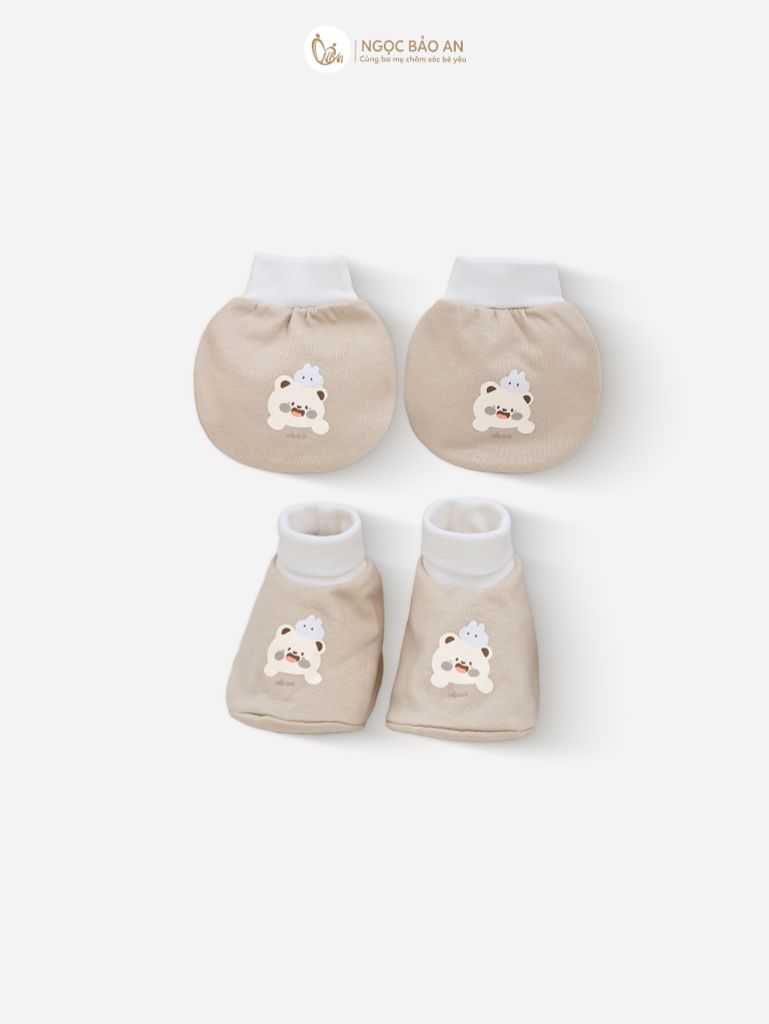 [M&B] Combo Sơ Sinh cotton tone Nâu in hình họa tiết đầy đủ phụ kiện (CBSScotton2025)