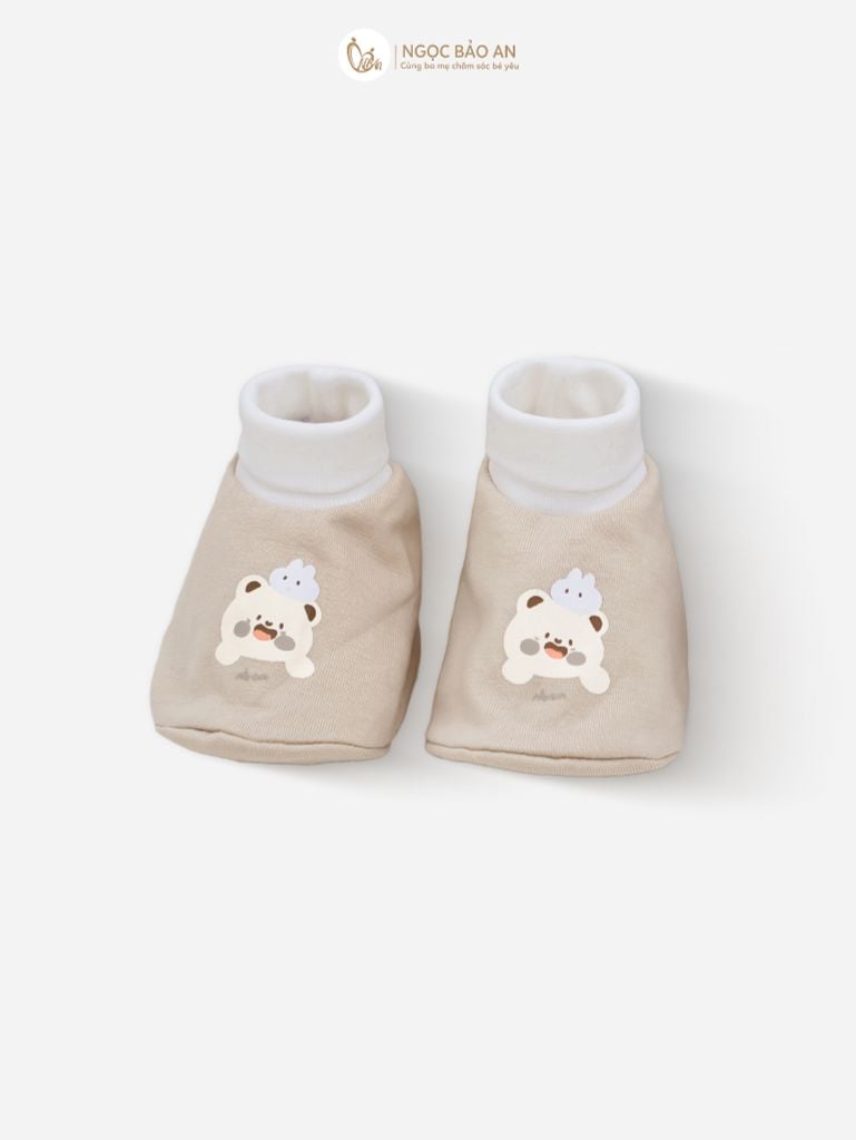 [M&B] Bộ bao tay chân bo cotton sơ sinh họa tiết gấu nâu