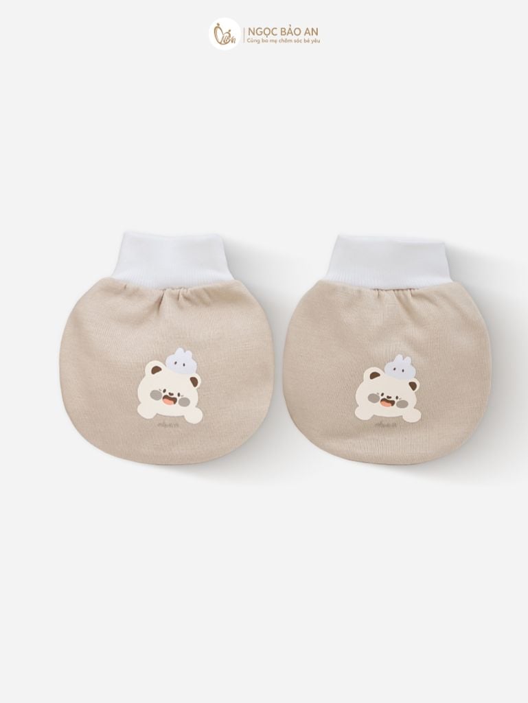 [M&B] Bộ bao tay chân bo cotton sơ sinh họa tiết gấu nâu