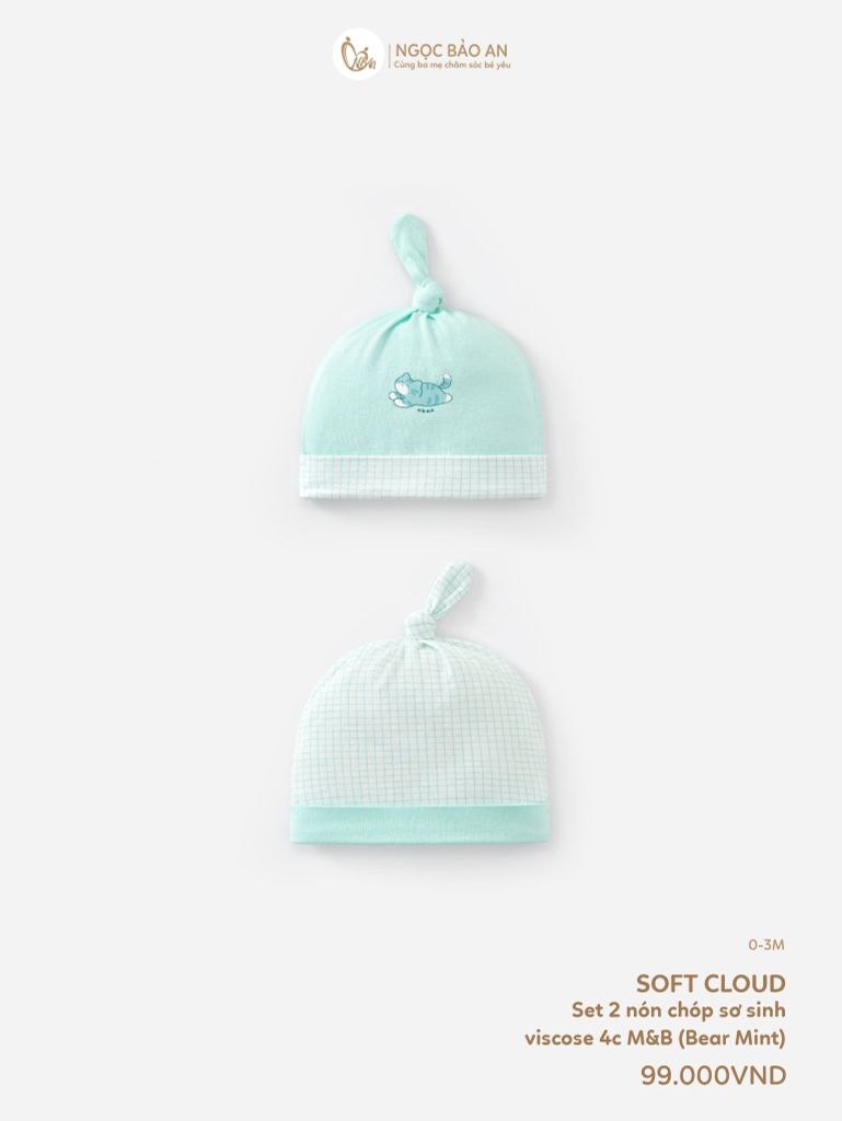 [M&B] Set 2 nón chóp sơ sinh baer mint (NB-3m) [CBSSVISCOSE]