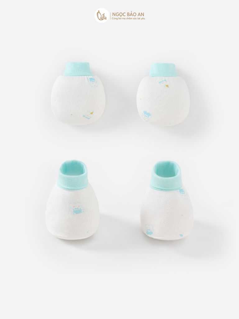 [M&B] Set nón chóp bao tay chân bo sơ sinh Cat Mint (NB-3m) [CBSSVISCOSE]