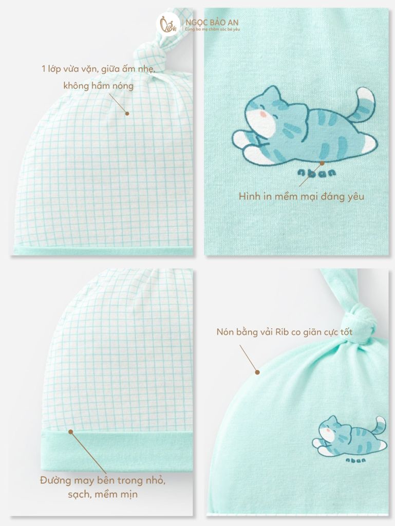 [M&B] Set 2 nón chóp sơ sinh baer mint (NB-3m) [CBSSVISCOSE]