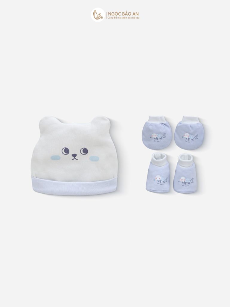 [M&B] Set nón bao tay chân bo cotton sơ sinh rùa xanh