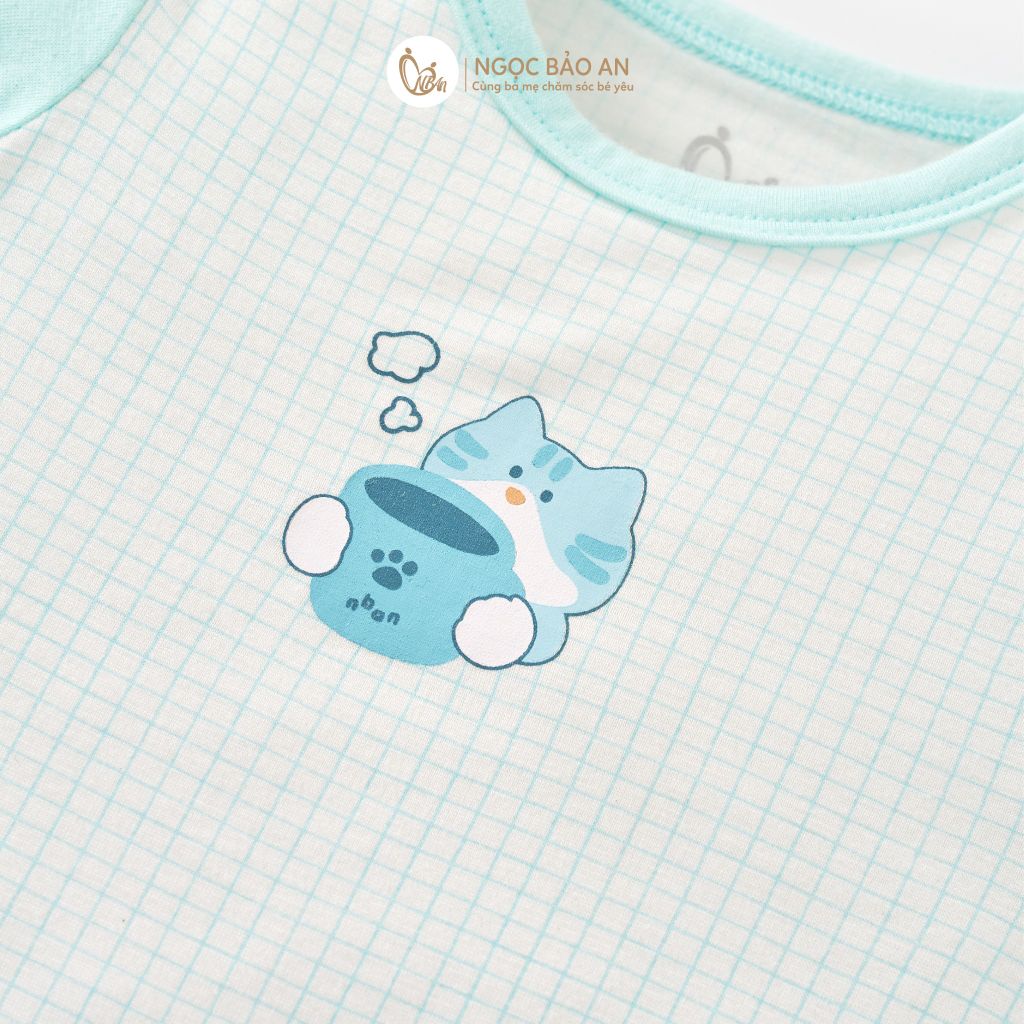 [M&B] Bodychip tay ngắn caro cat mint (NB-12m)