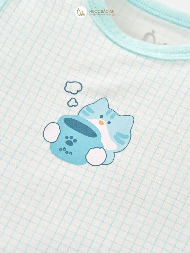 [M&B] CB2: Set bodysuit dáng dài + body đùi tay ngắn + bodychip tay ngắn Cat Mint (NB-3m)