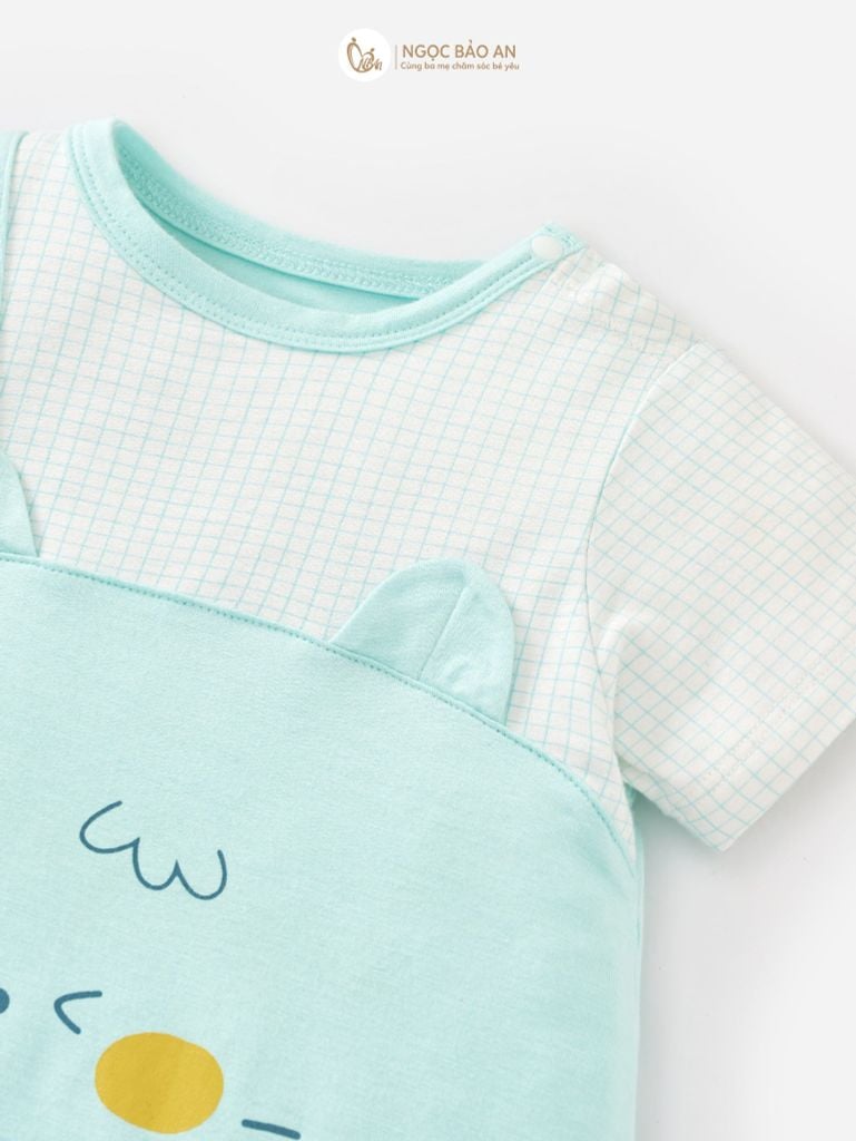 [M&B] CB2: Set bodysuit dáng dài + body đùi tay ngắn + bodychip tay ngắn Cat Mint (NB-3m)