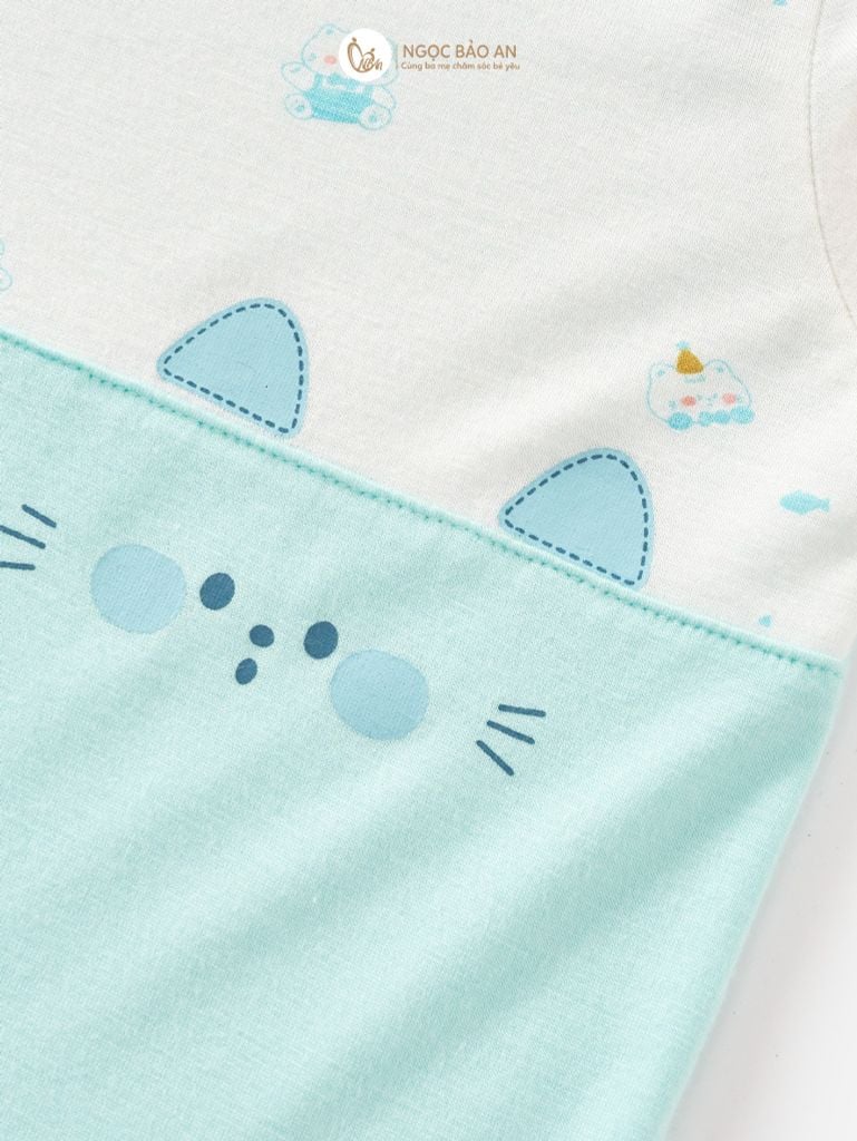 [M&B] CB2: Set bodysuit dáng dài + body đùi tay ngắn + bodychip tay ngắn Cat Mint (NB-3m)
