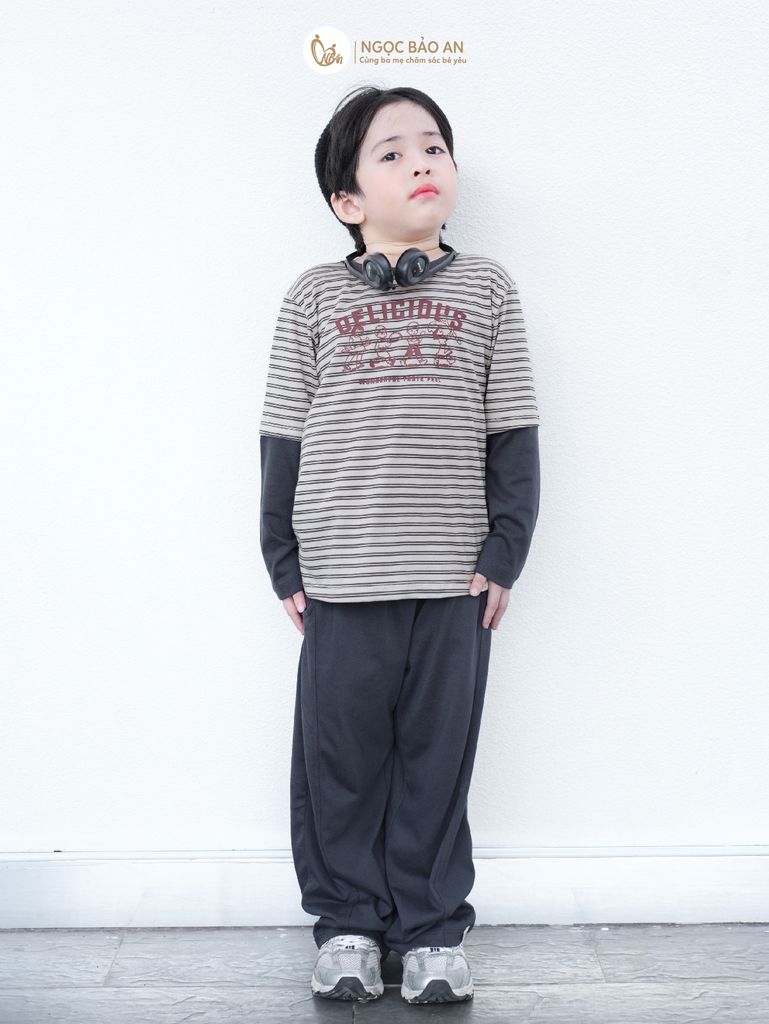 [M&B] BST TYPO: Bộ tay dài sọc xám Delicious M09-L1